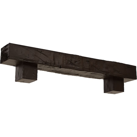 Ekena Millwork Kit w/ Alamo Corbels, NaturaL Mahogany, 6"H x 6"D x 60"W Hand Hewn Faux Wood Fireplace ManteL MANUHH06X06X60AONM